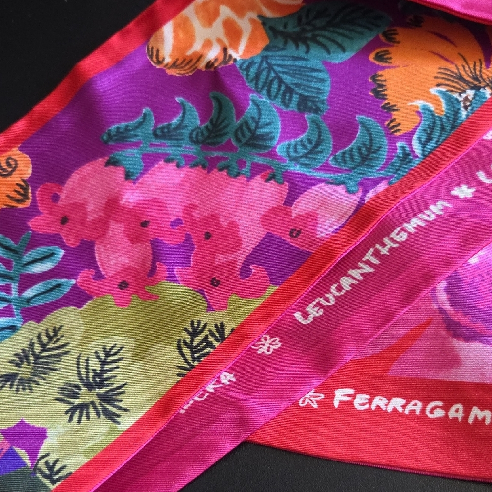 Salvatore Ferragamo NWOT Auth.  Vibrant Pink and Red Silk Scarf
